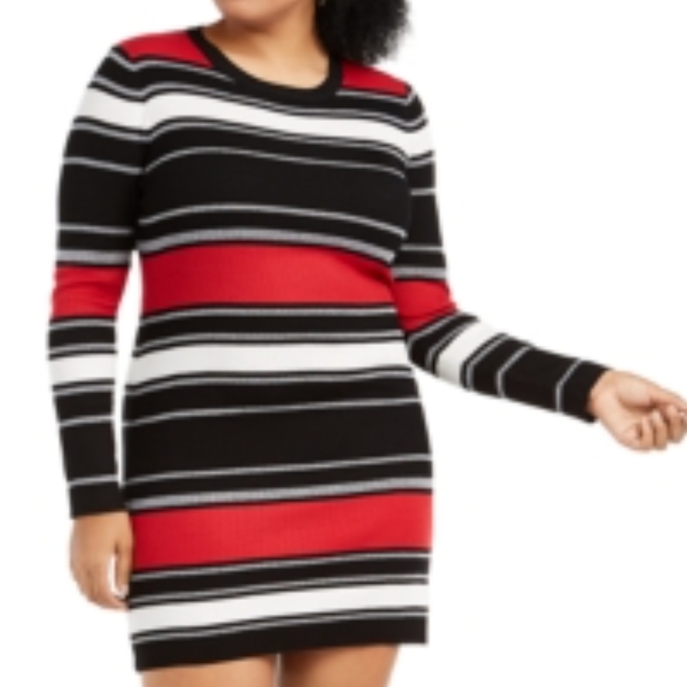 NWT PLANET GOLD PLUS SIZE METALLIC Striped Black and Red Sweater Dress
